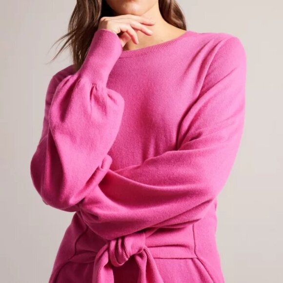 NWT Ted Baker Essya Slouchy Front Tie Cashmere Blend Knit Sweater Dress - Picture 3 of 7